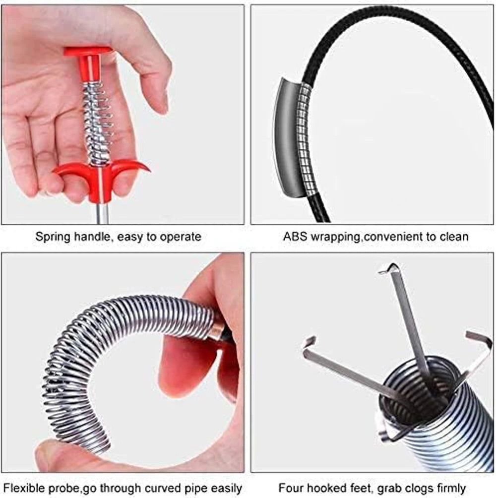 Flexible 57cm Sewer Pipe Unblocker Snake Spring Pipe Dredging Tool Kitchen Bathroom Sewer Cleaning Kitchen Bending Sink Tool