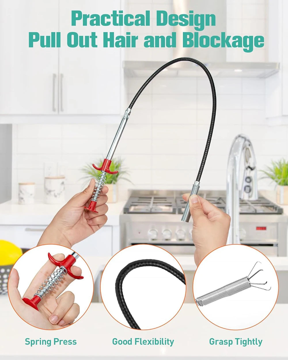 Flexible 57cm Sewer Pipe Unblocker Snake Spring Pipe Dredging Tool Kitchen Bathroom Sewer Cleaning Kitchen Bending Sink Tool