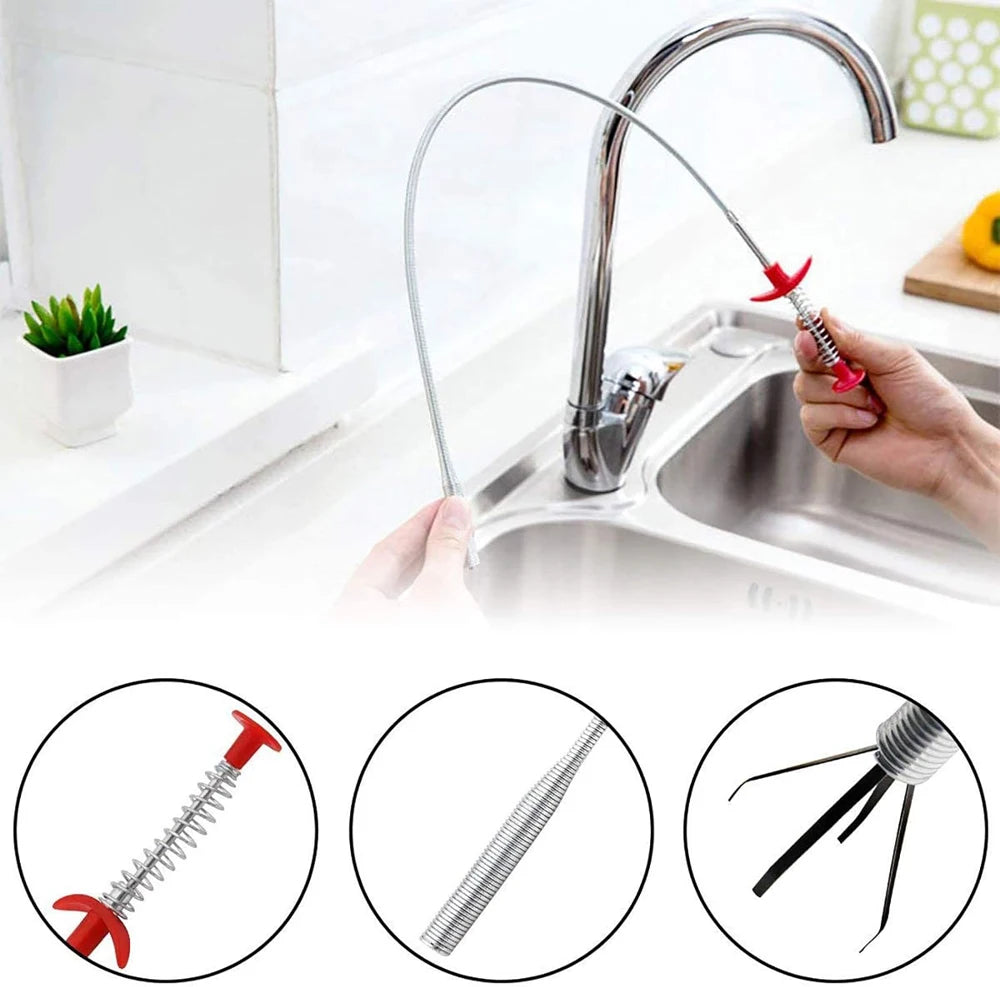 Flexible 57cm Sewer Pipe Unblocker Snake Spring Pipe Dredging Tool Kitchen Bathroom Sewer Cleaning Kitchen Bending Sink Tool